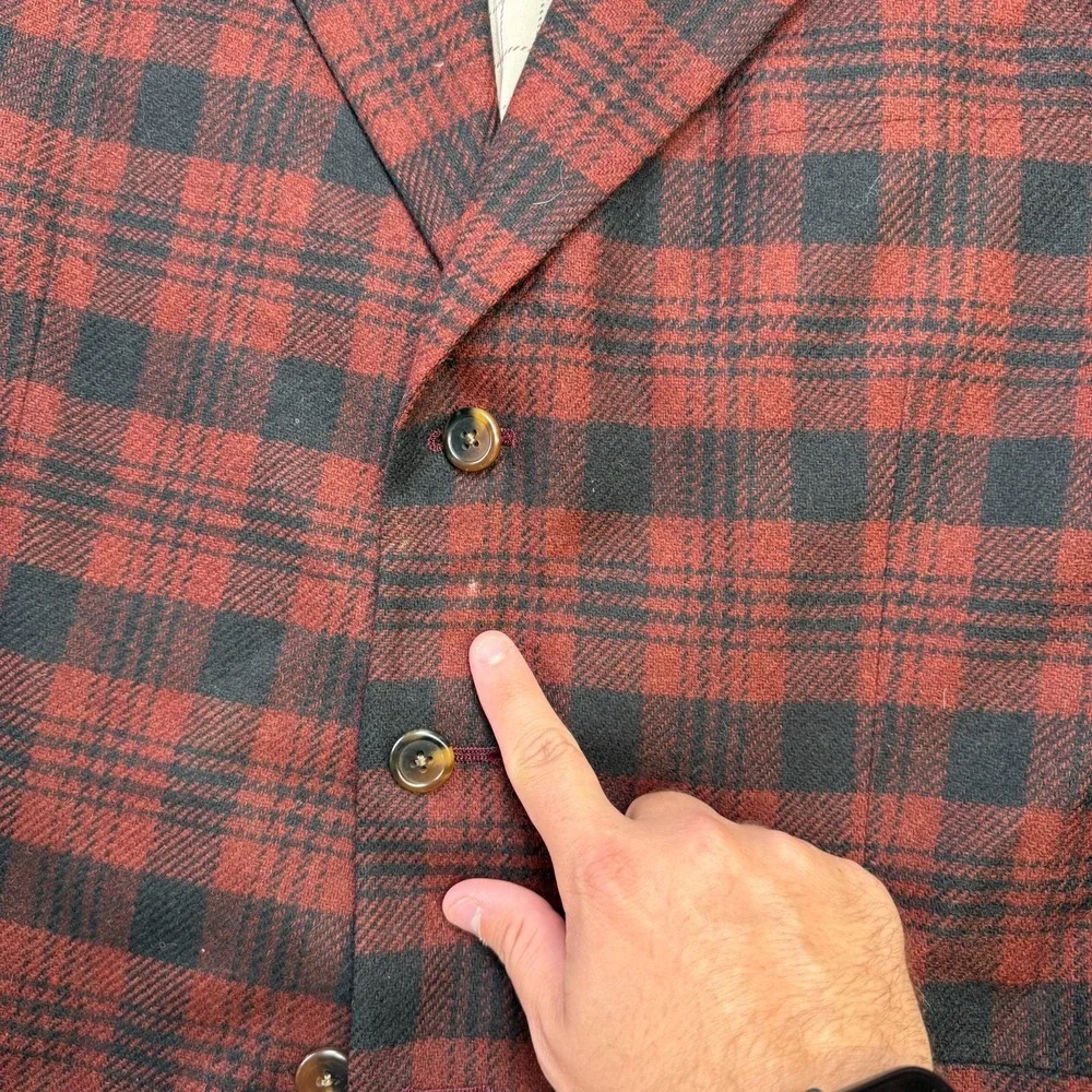 VTG Tommy Hilfiger Blazer Jacket Mens 42 Red Plaid Tweed Wool Sport Coat Preppy